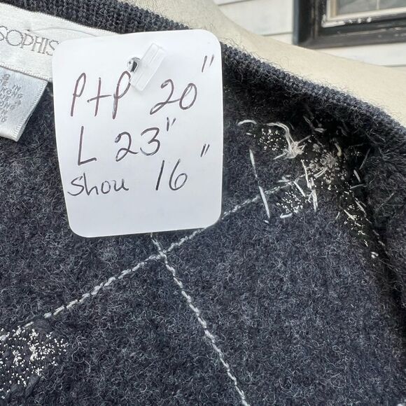 +Petite Sophisticate Gray Wool Zip Front Cardigan Sweater Snowflakes (GAB1) - Picture 8 of 8